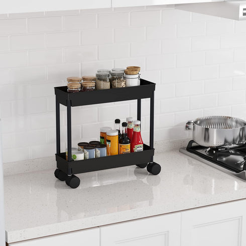 Sooyee 4 Tier Slim Storage Cart, Rolling Narrow Shelf Organizer for Kitchen, Bathroom, Laundry Room - Black