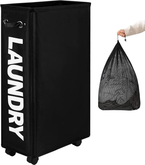 DOKEHOM 29-Inches Enlarged Slim Laundry Basket with Removable Wash Bag on Wheels,