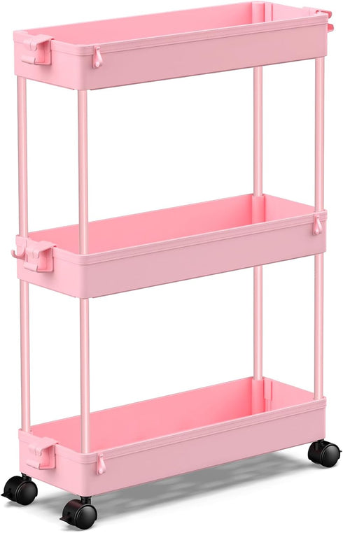 SPACEKEEPER Slim Rolling Storage Cart - 3 Tier Bathroom Organizer Utility Cart for Kitchen, Office, and Narrow Spaces,