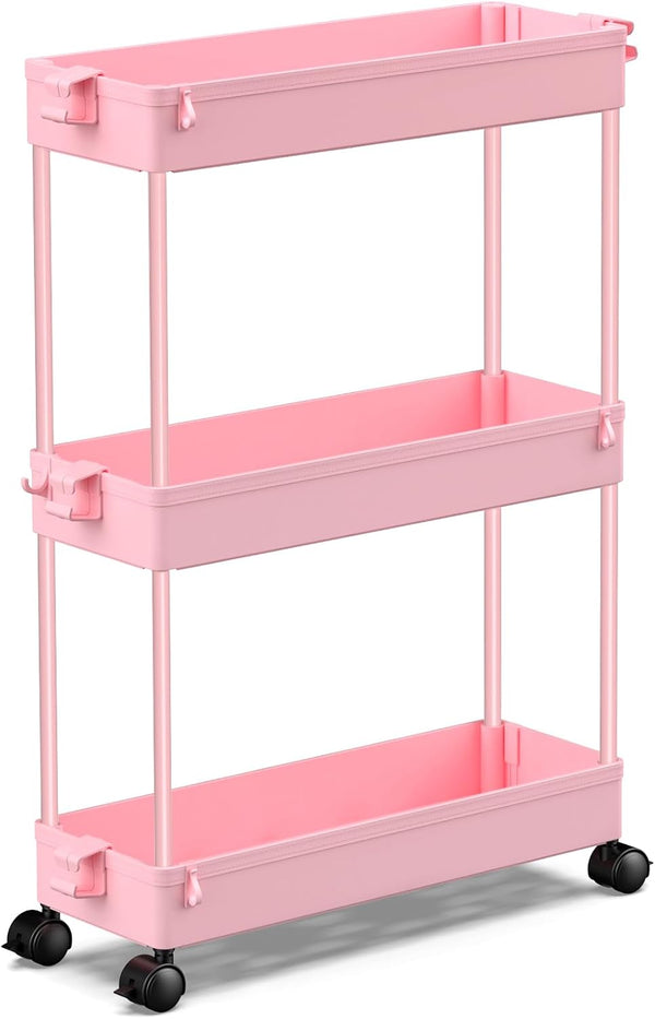 SPACEKEEPER Slim Rolling Storage Cart - 3 Tier Bathroom Organizer Utility Cart for Kitchen, Office, and Narrow Spaces,