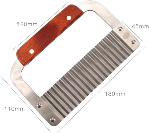 Super Leader Crinkle Cutting Tool for French Fry Slicing, Stainless Steel Blade, Wooden Handle, Vegetable Chopper (1)