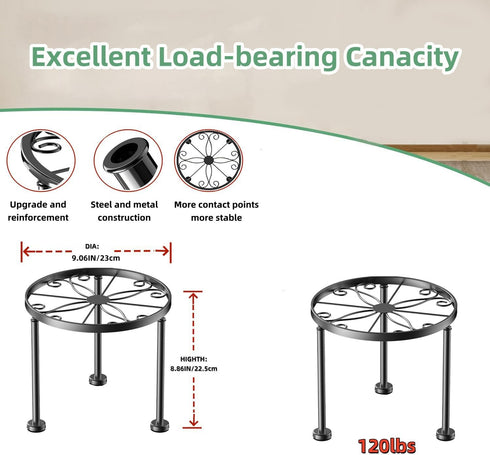 Chejievy 1 Pack Metal Round Plant Stands, Small Flower Pot Stand for Garden Home, Anti-rust Circle Plant holders