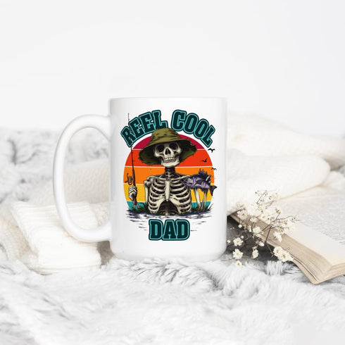 Reel Cool Dad Coffee Mug, Fishing Lover Gifts for Dad, Father's Day Cup, Fishing Gifts for Men (15oz)