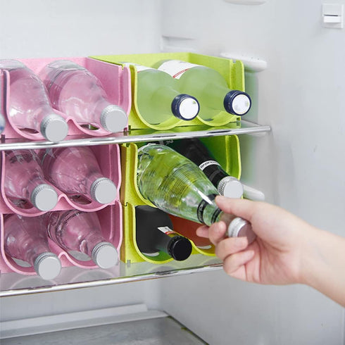 Hemoton 3pcs Refrigerator Bottle Storage Rack Wine and Water Bottle Organizer Stackable Plastic Wine Rack Beer Can Storage Box Holder for Pantry Countertop Pink by Hemoton