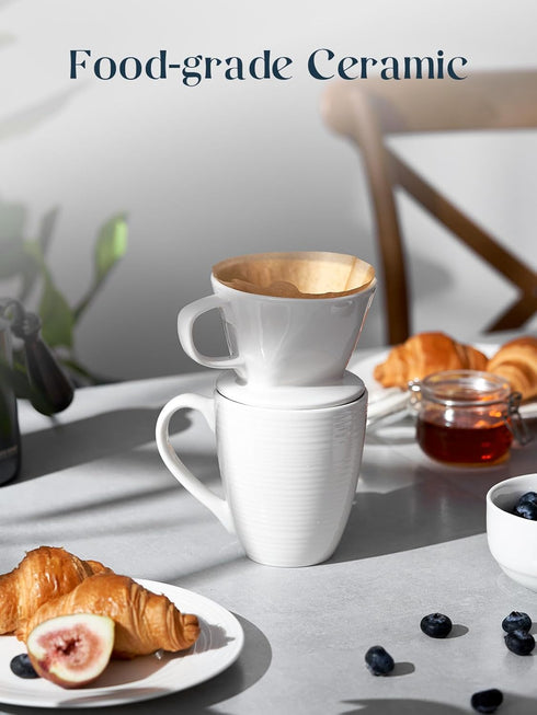 DOWAN Pour Over Coffee Maker, Non-Electric Dripper for Easy Manual Brew, Single Cups Porcelain Accessories