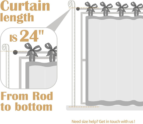 jinchan 24 Inch Set 2 Linen Tie Top Curtains Length Farmhouse Cafe Curtains of for Bedroom Bathroom Rustic Small