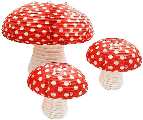 3Pcs Large Mushroom Paper Lanterns for Jungle Wonderland Themed Birthday Party Decor