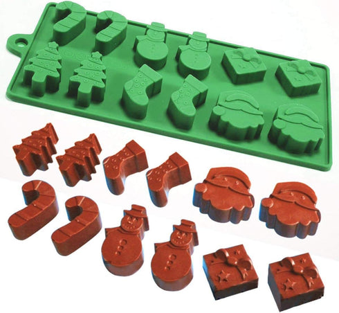 4 pcs (2 Molds + 2 Droppers) Red/Green Christmas Holiday Food Grade Silicone Mold Set for Making Chocolate Candy Ice