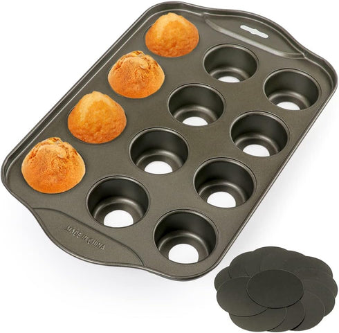 Mini Muffin Pan, 12 Cup with Removable Bottom, Nonstick Cupcake Pans for Baking, Premium Carbon Steel
