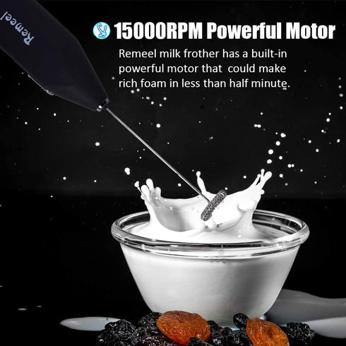 Handheld Milk Frother with Stainless Steel Whisk, Portable Foam Maker for Coffee, Latte, Hot Chocolate (Black)