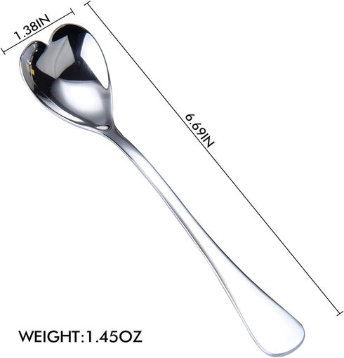 Heart Shaped Spoons Set of 4, 18/10 Stainless Steel Dessert and Ice Cream Spoons, 6.7 inches