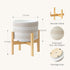 7.3 Inch LA JOLIE MUSE Ceramic Plant Pot with Wood Stand - Modern Round Decorative Flower Pot Indoor with Wood Planter
