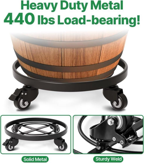 12" AMAGABELI GARDEN & HOME Metal Plant Caddy Heavy Duty Plant Stand with Wheels Wrought Iron Potted Brake Flower Pot