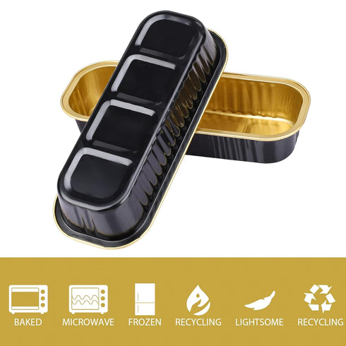 EUSOAR 25pcs 6.8oz Creme Brulee Ramekins, Aluminum Foil Black Gold Baking Cups with Lids for Desserts