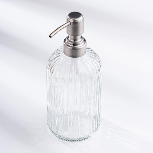 Easy-Tang Glass Hand Soap Dispenser - Silver Pump Refillable Bottle for Bathroom Kitchen Decor, 18 OZ