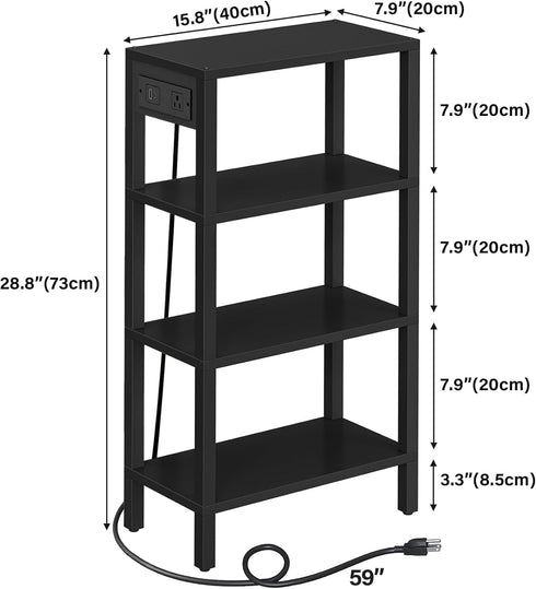 TB01BK080 TUTOTAK Narrow Side Table with Charging Station,Small End Table with USB Ports and Outlets, Skinny Sofa