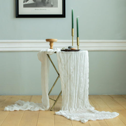 White Gauze Table Runner - Cotton Wedding Decorations Rustic Cheesecloth Fabric Bulk for Boho Party Décor