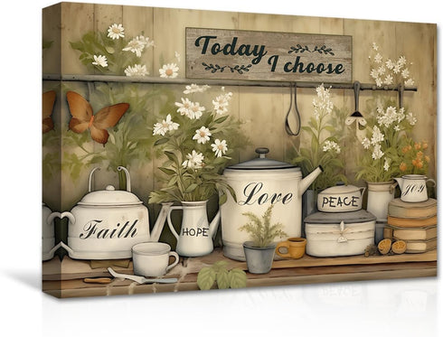 CXHOSTENT Rustic Flower Canvas Prints Farmhouse Kitchen Wall Art, Positive Quotes Painting Gift for Christian