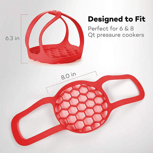 Pressure Cooker Sling, Silicone Bakeware for 6 Qt/8 Qt Instant Pot, Anti-scalding Bakeware Lifter Steamer Rack, Red