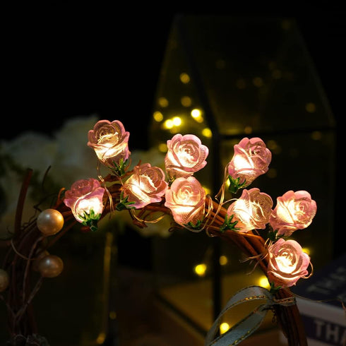 13FT 40LED Pink Rose Flower String Lights, Battery Operated Fairy Light Romantic Valentine's Day Decor, Decorative