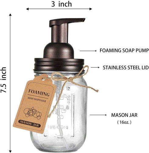 Amolliar Mason Jar Foaming Soap Dispenser, Bronze Hand Soap Dispenser with Rustproof Stainless Steel Lid, 1 Pack