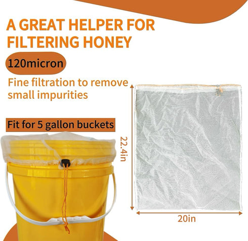 beeuuonx 2 5 Honey Strainer, Pcs Honey Filter Bag Ultra-Fine Mesh Strainer with Adjustable Drawstring, Beginner Honey