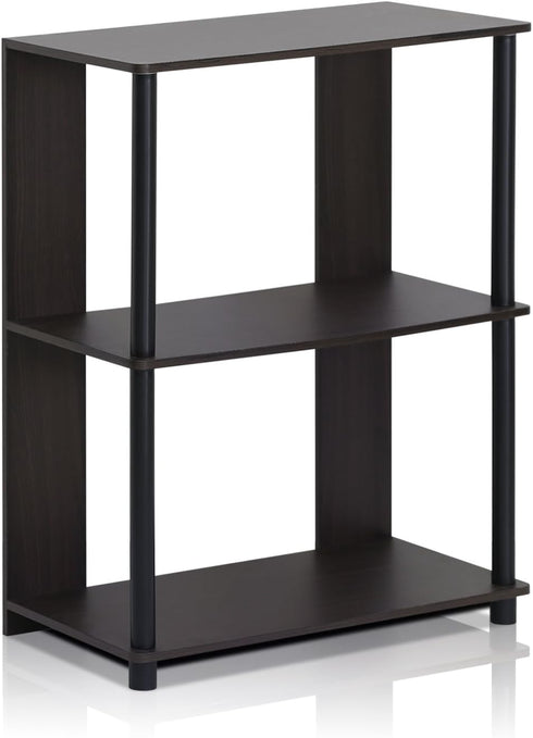 3-Tier Furinno JAYA Simple Design Bookcase / Bookshelf / Display Rack, Plastic Tubes, Walnut