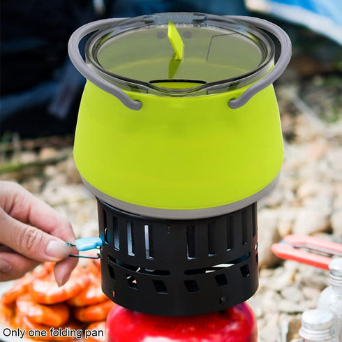Folding Saucepan, Camp Cookware Hiking Silicone Pot with Lid, Travel Camping Kettle, Red