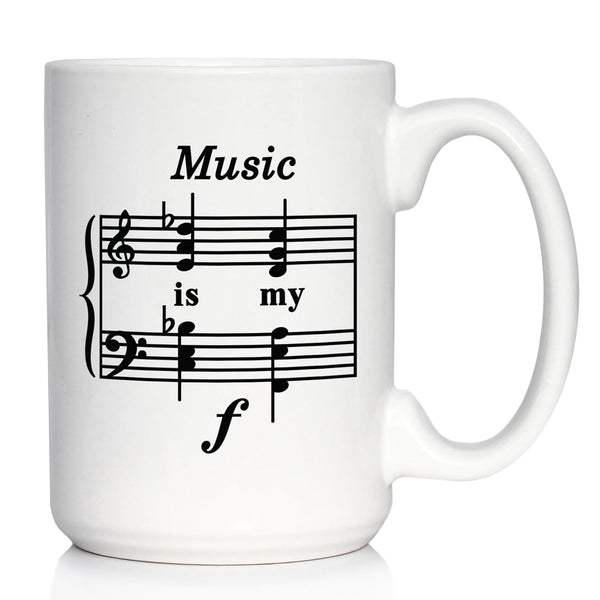 Music Is My Forte - Large 15oz White Ceramic Mug - Funny Musician Gifts and Musical Accessories