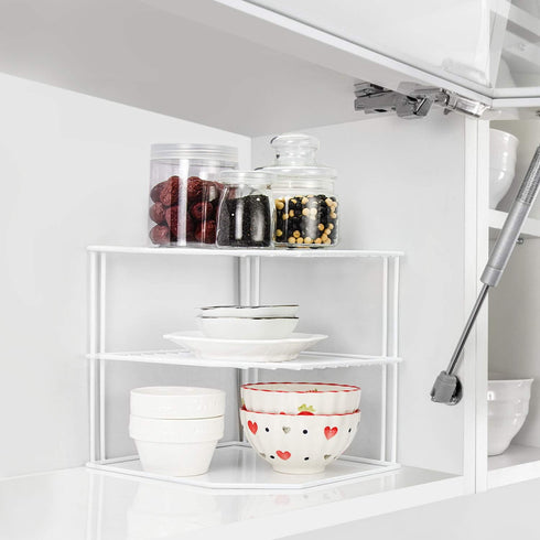 ROFAY 3 (Pack 2) Kitchen Cupboard Organiser, Tier White Corner Plate Rack for Kitchen Cupboard Storage - Cupboard Shelf