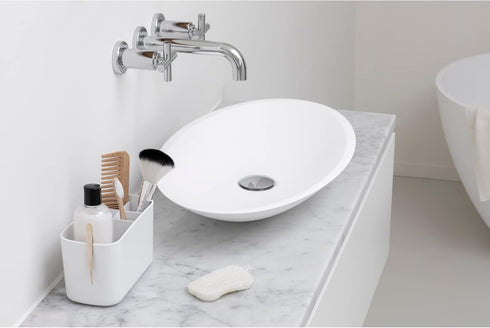 Brabantia Renew Bathroom Caddy (White), Compartments for Toothbrushes, Soap, Nonslip Base with Drainage Holes