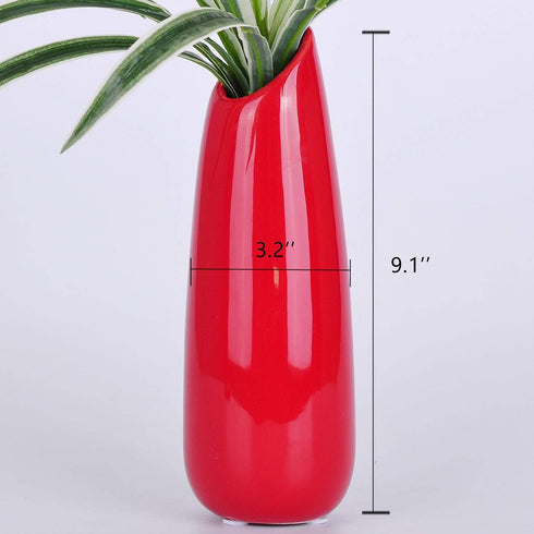 VanEnjoy 9.4" Red High Creative Oblique Opening Design Desktop Ceramic Vase for Home Office Decoration