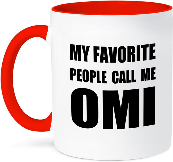 3dRose "My Favorite People Call Me Omi" Fun Black Text Design Ceramic Mug, Black/Red, 11 oz