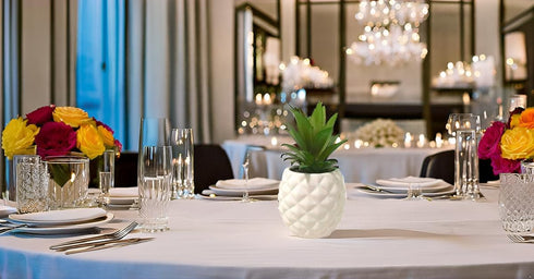 White Porcelain Pineapple Faux Plant, 7.8" Artificial Succulent Potted Decoration for Home Office Bathroom