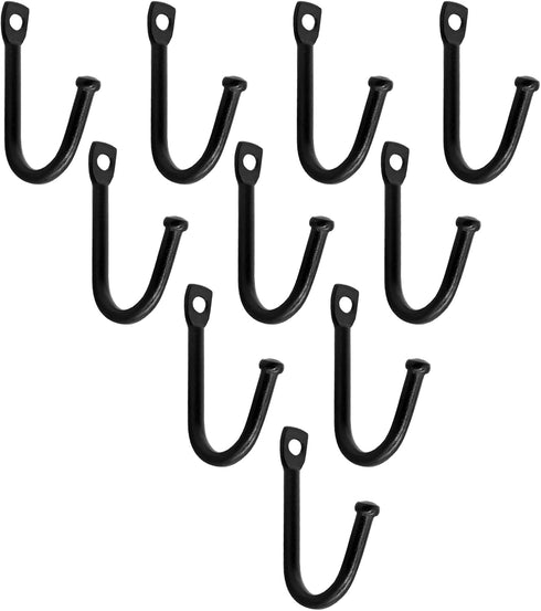 Metal J Shaped Iron Hooks, 1.4 Inch Wall Mounted Single Hooks for Coats, Bags, and Keys (10Pcs, Black)