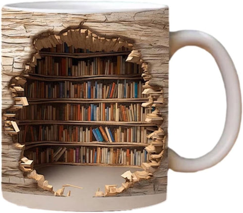3d 3D Bookshelf Mug - Effect Books Mugs, Creative Space Design Multi-Purpose Mugs, Book Lovers Coffee Mug, Gifts