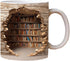 3d 3D Bookshelf Mug - Effect Books Mugs, Creative Space Design Multi-Purpose Mugs, Book Lovers Coffee Mug, Gifts