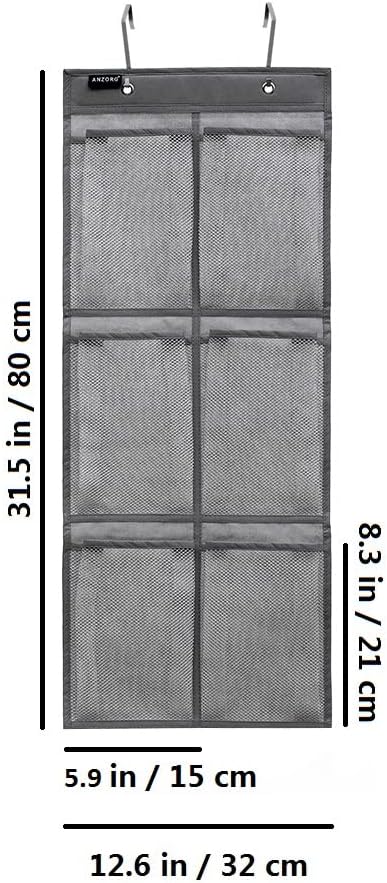 2 Pack Closet 6 Minimalist Black Over The Door Hanging Shoe Holder Organizer with Pockets (Mesh Pockets)
