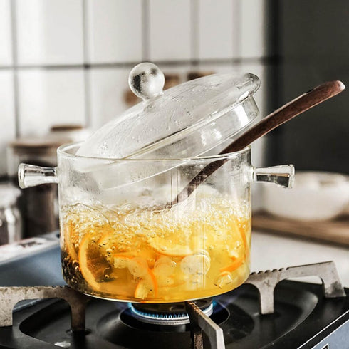 YARDWE Clear Glass Cooking Pot Glass Saucepan Stovetop Pot for Noodles Soup Salad by Yardwe