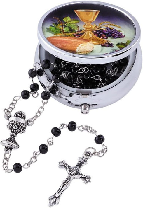 Needzo Boys Black Bread of Life First Communion Rosary Gift Set, 18 Inch with Case