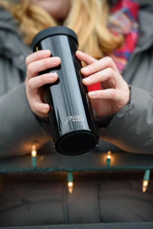 bobble French Coffee Presse - On-The-Go Use, Quick Brew, Slim Design, Triple Wall Insulation, 14 oz (Black)