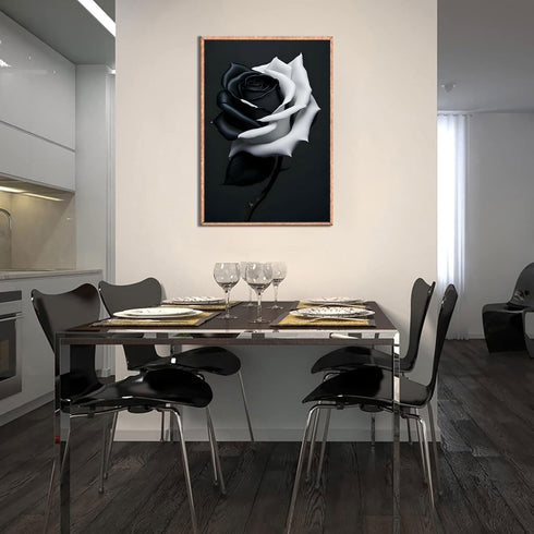 Black and White Rose Wall Art: Modern Floral Canvas Painting for Living Room, Bedroom, Bathroom, Rustic Decor (16"X24")