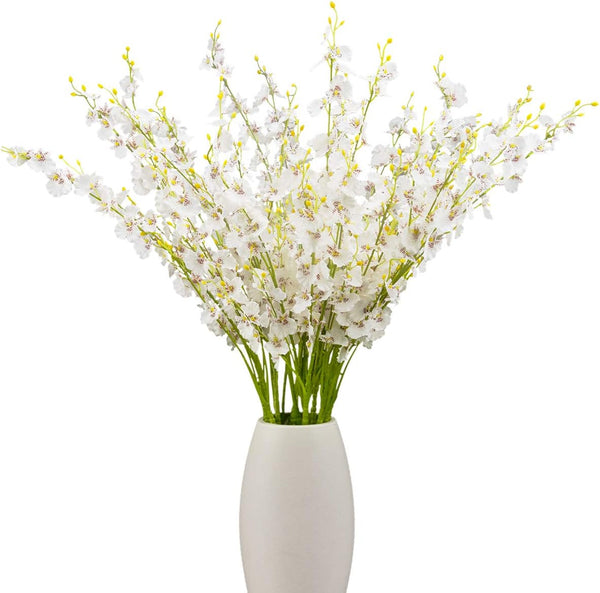 BOMAROLAN 10 Pcs Artificial Orchid Silk Fake Flowers Faux Dancing Lady Orchids for Wedding Home Decoration (White)