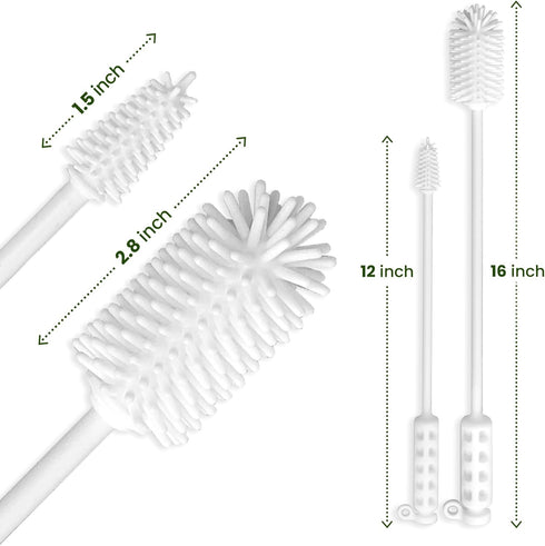 purifyou Platinum Silicone Water Bottle Cleaner Brush, Extra Long Handle 16 inch, with Cap Brush for Tumblers, Drinking Glasses, Vase - Perfect for Narrow Skinny Neck Containers (White) by purifyou