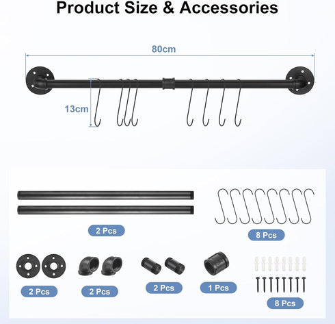 uxcell Wall Mounted Towel Rack, Industrial Pipe Towel Bar, Bathroom Hardware Towel Bar Accessory, Kitchen Pot Rack DIY