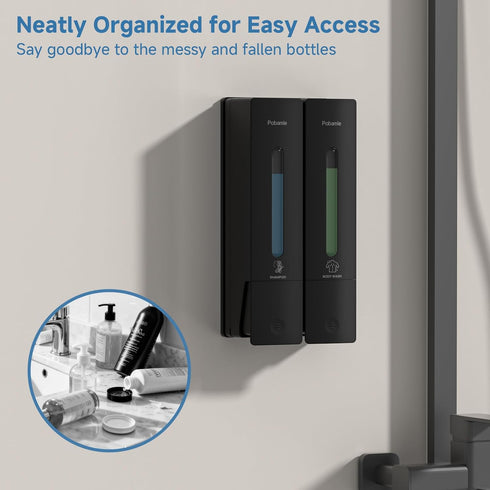 2 800ml Shampoo Dispenser for Shower - Shower Soap Dispenser Wall Mounted No Drill - Shampoo Body Wash Dispenser