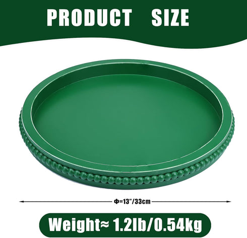 Counter, Hrastany Green Round Wood Decorative Ottoman Tray for Coffee Table Kitchen Living Room, Handcrafted Green