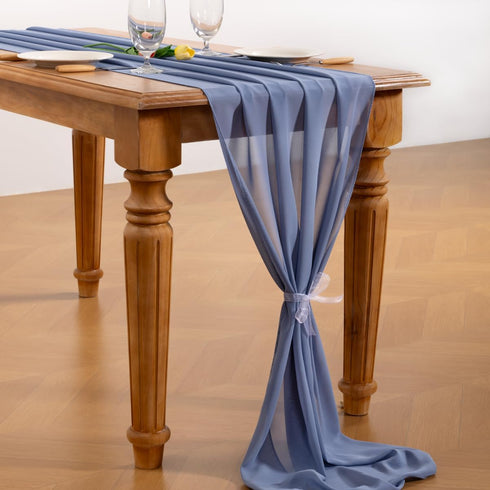 Socomi Dusty Blue Chiffon Table Runner 14ft, 29x170 Inches, Sheer Rustic Wedding Runner for Easter Spring Bridal Shower