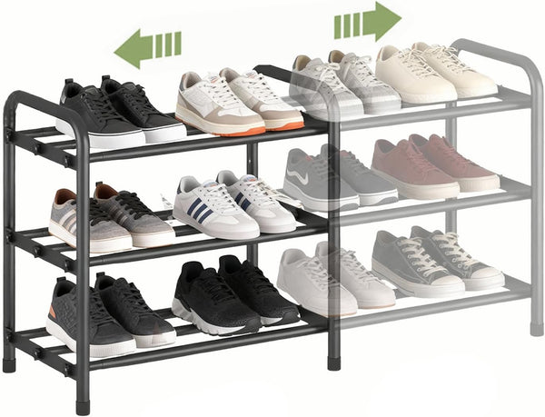 Aniston Expandable Shoe Rack, 17.6"-32" Adjustable Small Shoe Rack, 3 Tier Metal Shoe