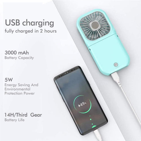 Portable Mini Neck Fan, Quiet Handheld USB Rechargeable Fan for Home Office Outdoor Travel